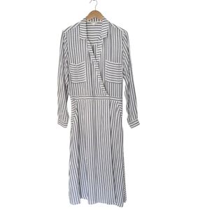Whistles Striped Long Sleeve Wrap Dress